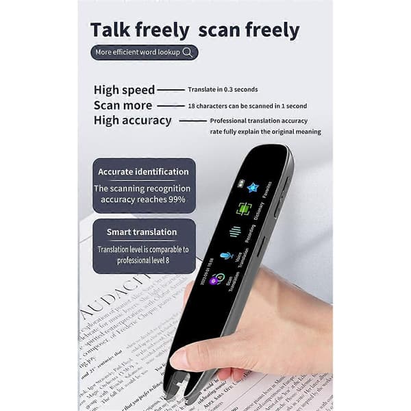 Scan Oversættelsespen Realtids Sprog Oversætter Smart Offline Oversættelse 112 Sprog Tekstscanning Grå