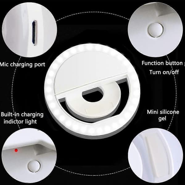 Selfie Ring Light Uppladdningsbar Portabel med 36 LEDs Lämplig för iPhone/Android