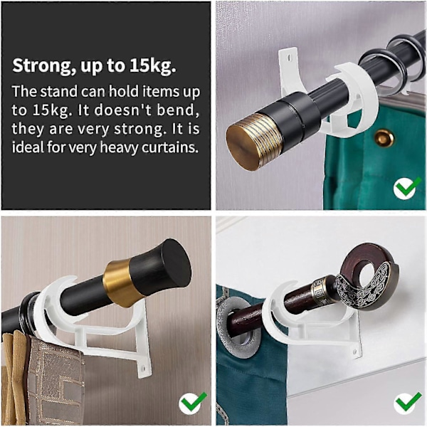 Sæt med 4 Vægbeslag i Aluminiumlegering til Brusestang, Knagerække med 28 mm Skruer, Hvid, seuais