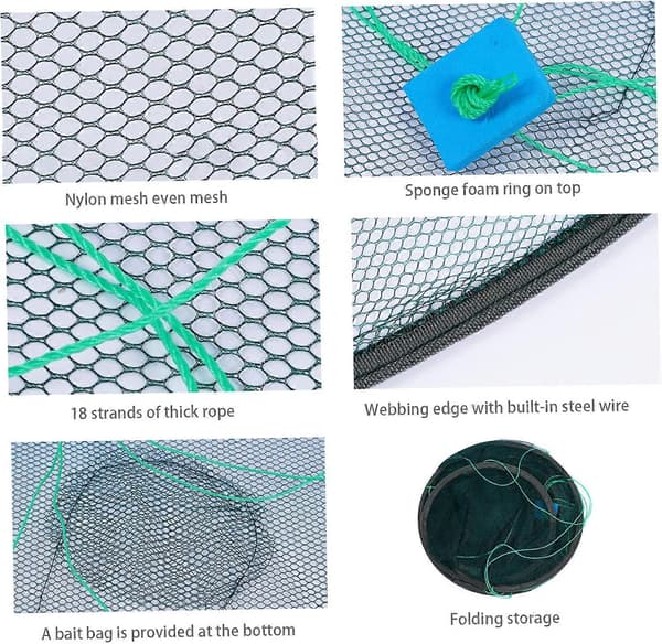Fiskfälla Portabel Rund Krabbnät Nylon Hopfällbart Fisknät Vävd Mesh Fisk