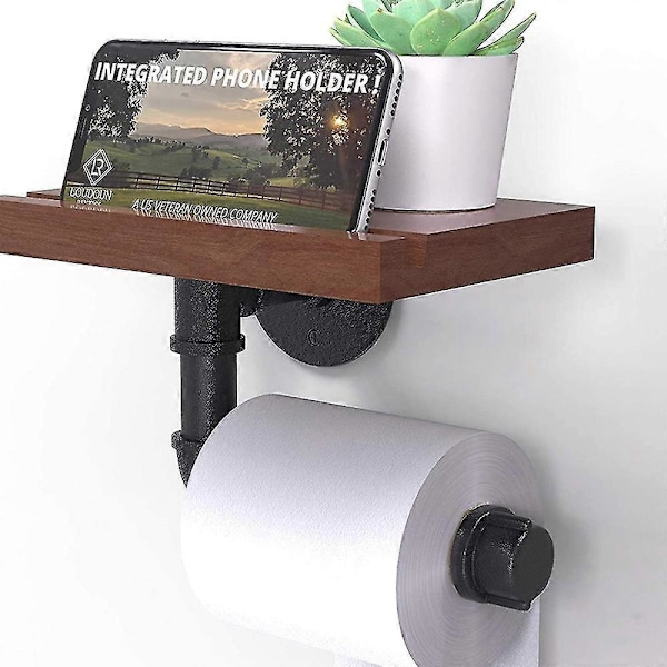 Rustiikkinen teollinen WC-paperiteline, putkimainen kelluva teline kotiin/kylpyhuoneeseen, seinään kiinnitettävä hylly