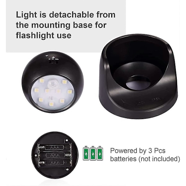 Ulkokäyttöön tarkoitettu LED-kohdevalaisin, ulkokäyttöön tarkoitettu kohdevalaisin liiketunnistimella, langaton ulkokäyttöön tarkoitettu LED-kohdevalaisin, 1000 lumenia, irrotettava pallo, 360 asteen kierto ja kallistus