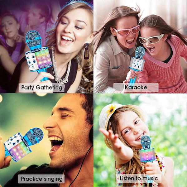 WJTG Bluetooth 4 i 2 Karaoke Trådløs Mikrofon med LED-lys, Bærbar Mikrofon for Barn, Jenter