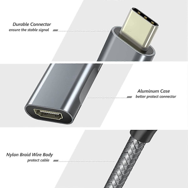 USB C till HDMI Adapter (4K@60HZ), ABLEWE Aluminium Typ-C HDMI till USB C Kabel Adapter (Thunderbolt 3 Kompatibel) för MacBook Pro 2018/2017, Samsung Gala