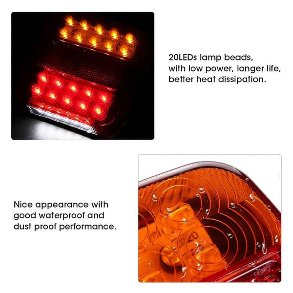 2 stk 12V 20LEDs Båt, Lastebil, Tilhenger Baklys Indikator Stopp Bremslys Blinklys
