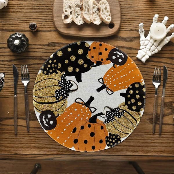 Jack-O-Lantern Halloween Runde Bordbrikker Sett med 4, 35 cm Høst Runde Bordmatter