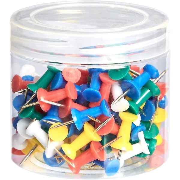 Push Pin Tacks, erilaisia ​​värejä, teräskärjet, pakkaus 100 terästä ja muoviset otsikkonastat korkkitaulujen ilmoitustauluille 100 kpl