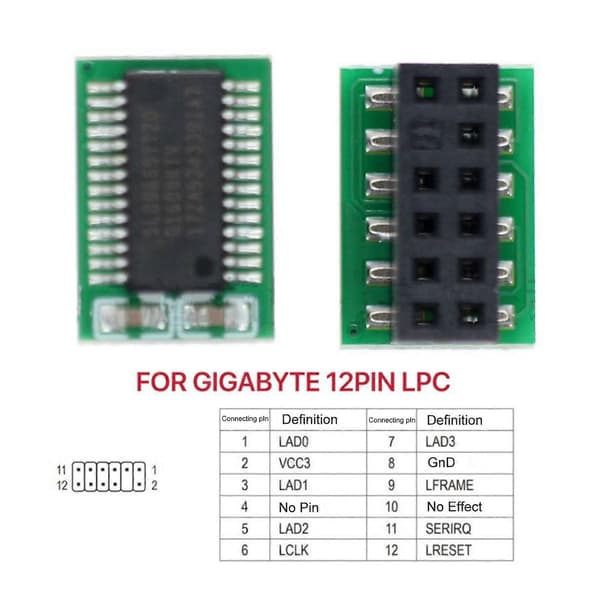TPM 2.0 Modul 12 Pin Fjernkort Krypteringssikkerhetskort Tilbehør for GIGABYTE YEMAA