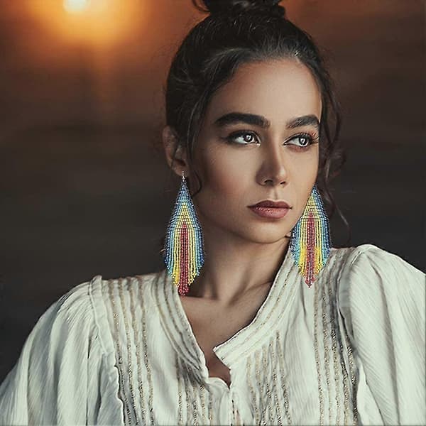 Heytea Lange Perle-Hengende Ørepynt - Boho Native Håndlaget Frøperle-Kvast Ørepynt For Kvinner Og Jenter, Bohemian Stor Statement Perle-Dråpe Fr