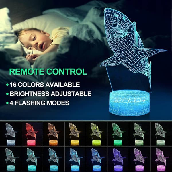 SBSG Nice Dream Shark 3D Optisk Illusionslampe, 3D Natlampe til Børn