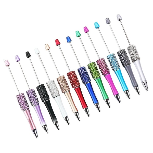 12Pcs Diamond Beaded Pen DIY Colorful Beadable Ballpoint Pens Student Stationery Pens for Writing S