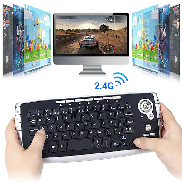Trådlöst tangentbord Ergonomiskt Multifunktionellt Bakgrundsbelysning 78 Tangenter 2.4G Mini Tangentbord med Spårbollsmus Rullhjul för Bärbar dator
