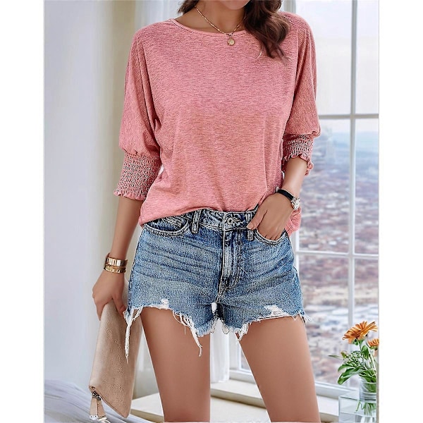 Dame Crew Neck Afslappede Tunika Toppe Pink M