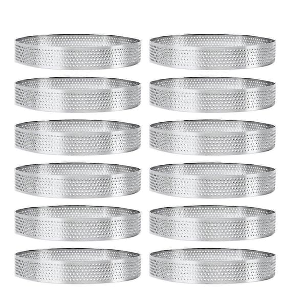12-pack 10 cm Cirkulära Tartringar med Hål Rostfritt Stål Fruktpaj