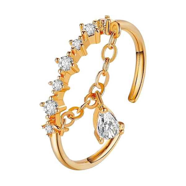 Dam Mode Kreativ Diamant Dropp Hänge Ring Öppning Flexibel Ring