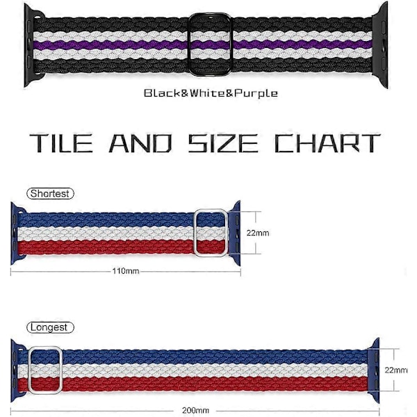 Joustava Solo Loop -ranneke, yhteensopiva Apple Watch -rannekkeen 41 mm 40 mm 38 mm kanssa, säädettävät joustavat nailonpunotut urheilurannekkeet iWatch Series 7 6 5 4 -kelloille