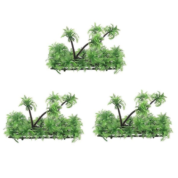 3x 3,9 tommer højde kunstig kokospalmeplante til akvariefisketank Grøn