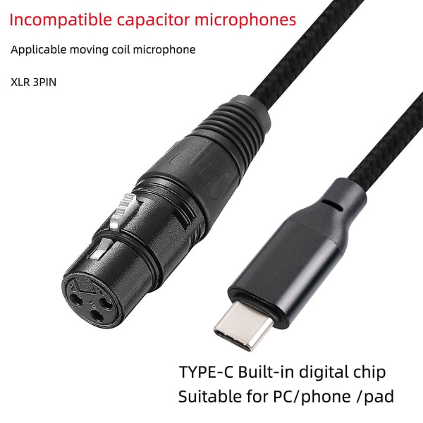 USB Typ C till Xlr Adapter Typ C Hane Till 3 Pin Xlr Hona Mikrofonkabelkontakt Datorljud