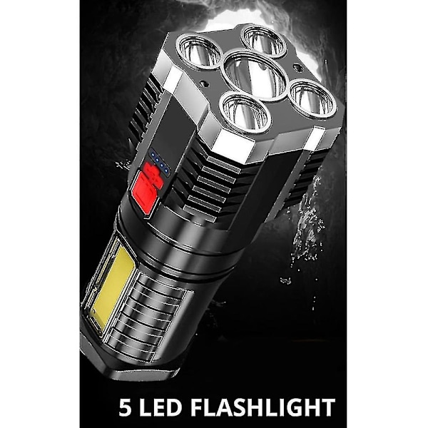 Super Lys Genopladelig Lommelygte - 5led Udendørs Lommelygte Til Camping
