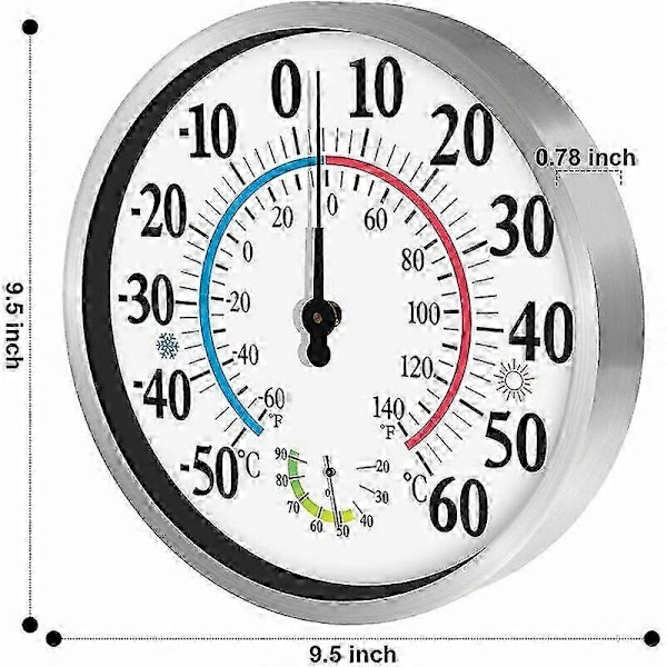 WJTG Utomhustermometer 30 cm Stora siffror - Trådlös utomhustermometer 2 i 1 Hygrometertermometer, vägghygrometertermometerJ