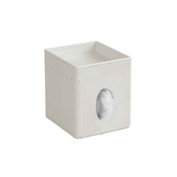 Servietboks Cover, PU Læder Servietboks Holder Til Badeværelse Kontorbord, Servietholder Dekorativ Organizer (hvid)