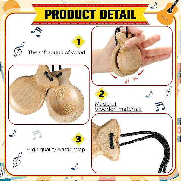 4 STK Spanske Kastagnetter Traditionelle Flamenco Kastagnetter Håndperkussions Kastagnetter Musikinstrument til Begyndere-A