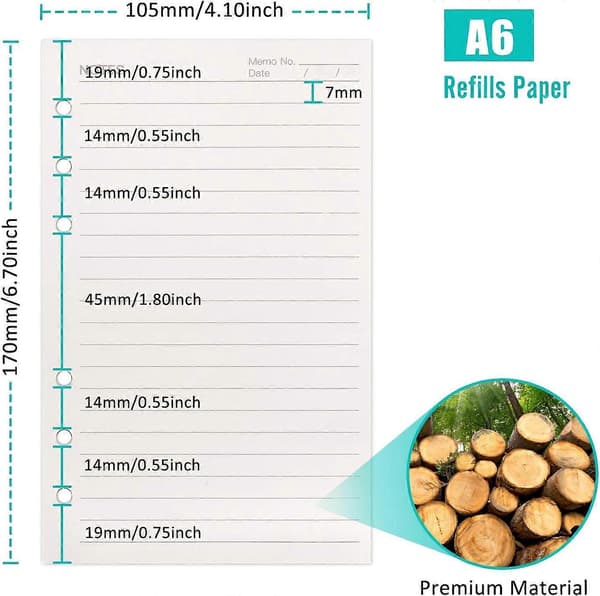 A6 Refill Papir 80 Sider A6 Løst Papir 6 Huller Notesbog Refill til 6 Ring Refillable Binder Notesbog Planner