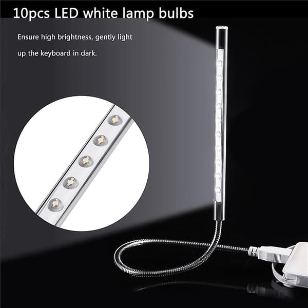 Stilfuld Bærbar USB LED Lampe til PC/Laptop - Sølv (10 stk)