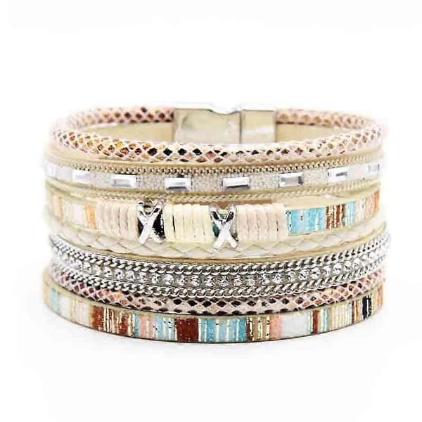Læder Multilayer Armbånd Dame Armbånd Kvinder Magnetisk Lukning