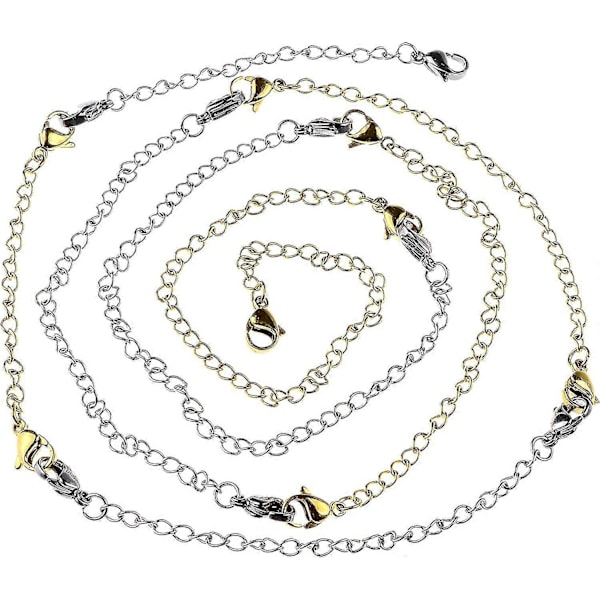8 stk. Forlengerkjede for halskjede og armbånd i rustfritt stål, 4 forskjellige lengder: 15 cm, 10 cm, 7,5 cm, 5 cm
