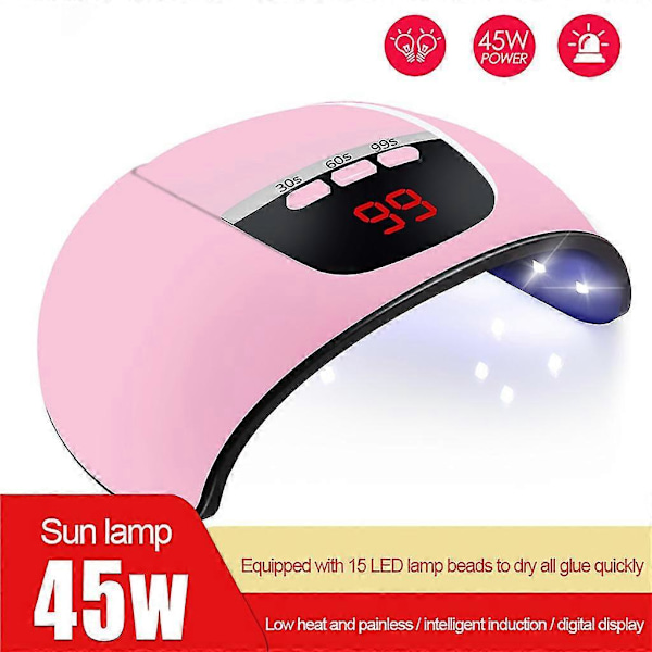 UV LED Lampa Smart Sensing Nageltork Dubbel Ljuskälla 45w Nagellampa