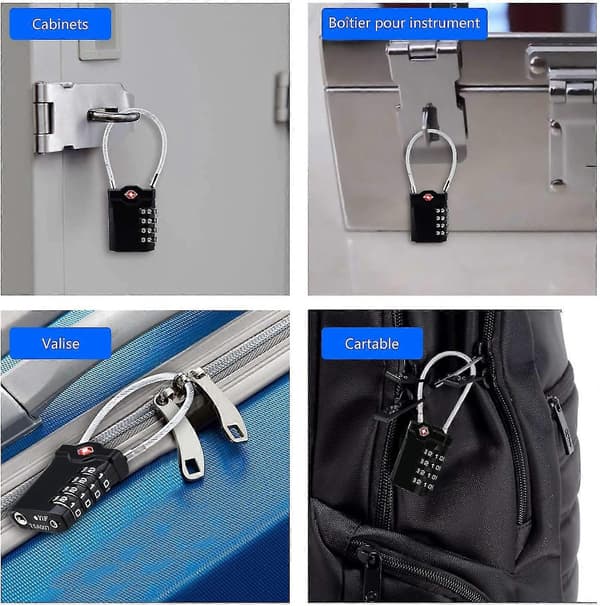 Bagagelås, 4-siffrig Kombinations Reselås Med 14cm Förlängd Flexibel Låsbåge, För Bagageväskor Etc Svart, 1-pack