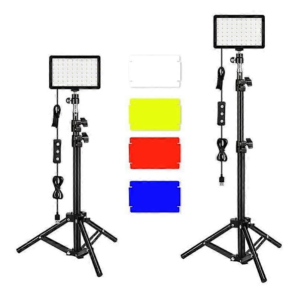 LED Panel Justerbar 5600k USB Videolys - 2 LED med Stativ og Fargefilter Per Gruppe for Lav Vinkel, Zoom / Videokonferansebelysning