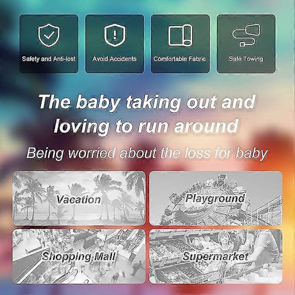 2,5M Anti-Mistet Håndleddsrem, 360-Graders Roterende Sikkerhets Elastisk Wiretau for Baby og Småbarn, Sikkerhetsline Håndleddsbånd/Håndsele for Gåing og T