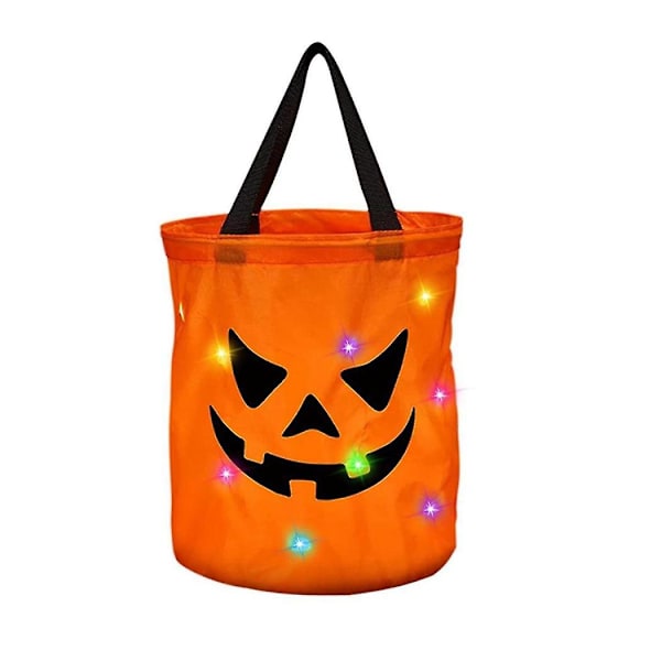 2 stk. LED-lys Halloween godtepose sammenleggbare spøkelsesposer multifunksjonell gjenbrukbar Halloween-bøtte for barn