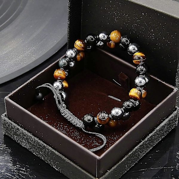 Triple Beskyttelses Armbånd Ægte Tigerøje Obsidian Og Hæmatit 8mm Perle Armbånd--