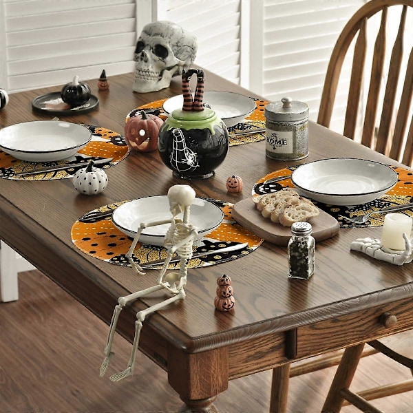 Jack-O-Lantern Halloween pyöreät tabletit, 4 kpl, 35,5 cm syksyn pyöreät pöytätabletit
