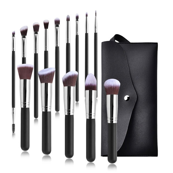 Silver 14pcs Makeup Cosmetic Brushes Kit Set Foundation Concealers Eye Shadows Brow/ Eye Liner Brush/ Eye Contour Brushes With Storage Bag For Beginne