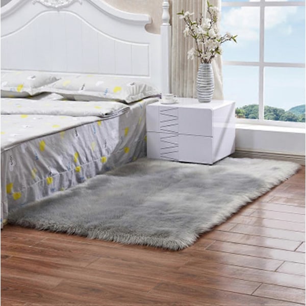 Rektangulär Långhårig Plyschmatta 60x90CM - Grå