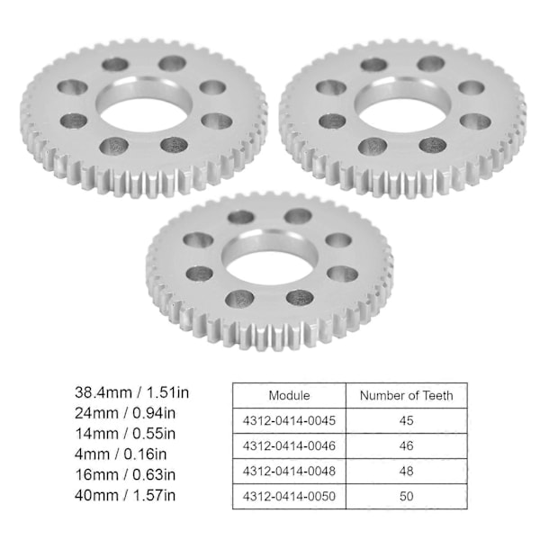 3 stk. tannhjul 8 hull Aluminium 4mm tykkelse 14mm senterhull 0,8 modul sett Kit4312-0414-0048