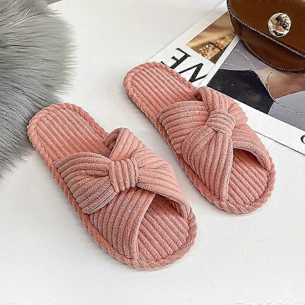 Hjemmesko til Kvinder Memory Foam Hus Soveværelse Fløjlsbukser Sløjfe Krydsbånd Slide Hjemmesko Sko Komfortable Trendy Gave Hjemmesko pink