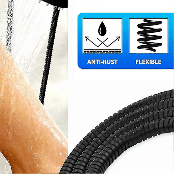 Duschslang 200 cm Universal Rostfritt Stål Anti-veck Anti-korrosion Duschslang 2 M Duschslang Duschslang Duschslang Universal Duschkabel Svart