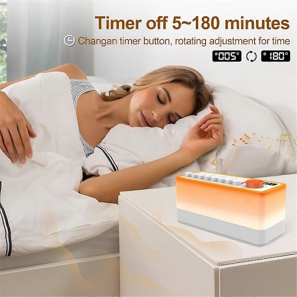White Noise Sleep Sound Machine med 8 Naturlyde, Bærbar Bluetooth Højttaler, 12 Farver Natlampe