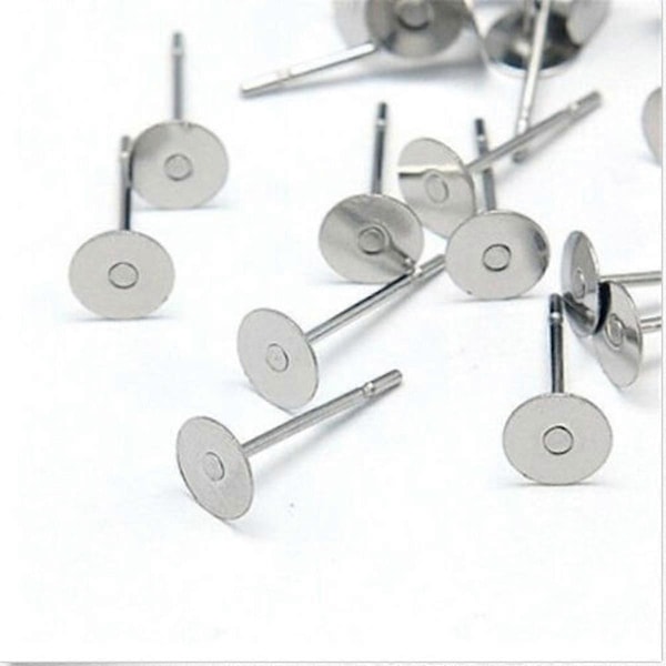 200st Örhängestift 6mm Plattor & Mutterbackar Silverfärgat Kirurgiskt Stål DIY Nytt