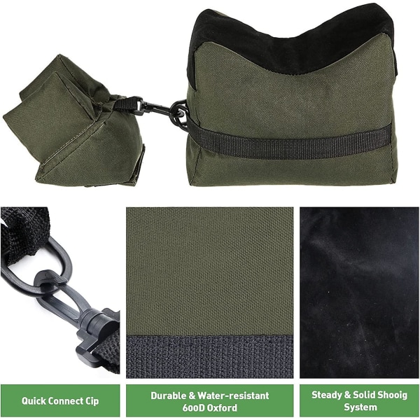 Skytestøtteposer for rifler For våpenhvilejakt Utendørs, foran og bak støttestativ Poseholdere for våpenskyting Ufylt (grønn)
