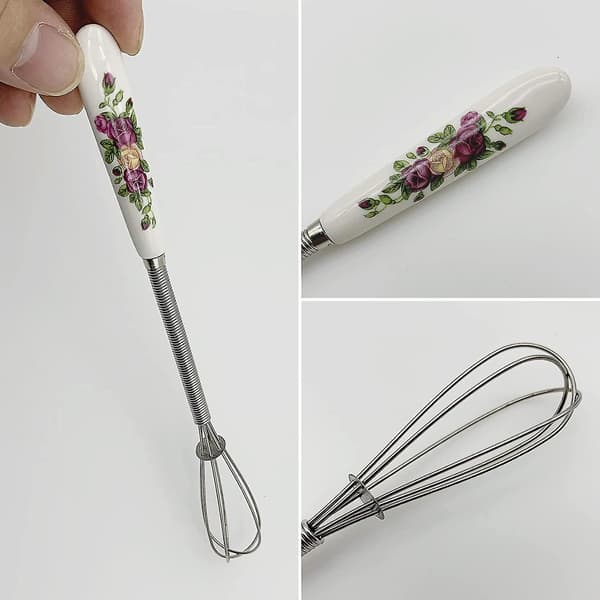 Blomsterformet Mini Piskeris i Rustfrit Stål Non-stick Køkken Keramisk Matcha Te Piskeris Sæt (4 Pak)