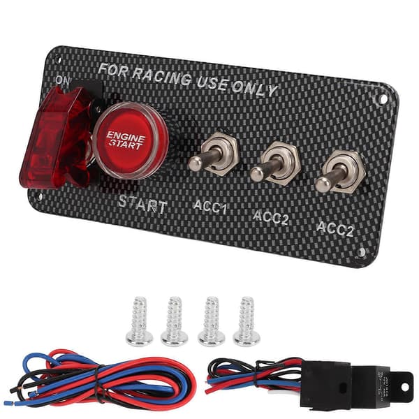 Bilmotor Tænding Trykknap Vippekontakt Panel 12V 40A Kulfiberstil Universal Plug and Play