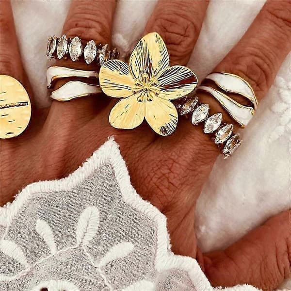 Simpel Blomst Åben Ring Romantiske Fingerbånd Ring Mode Justerbare Ringe
