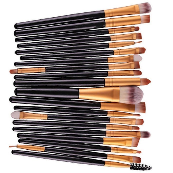 UBIUO 20 kpl kosmeettisia luomiväri-, eyeliner-, kulmakarva-, huuli-, nenä-, meikkivoide- ja puuterisiveltimiä (kulta & musta)