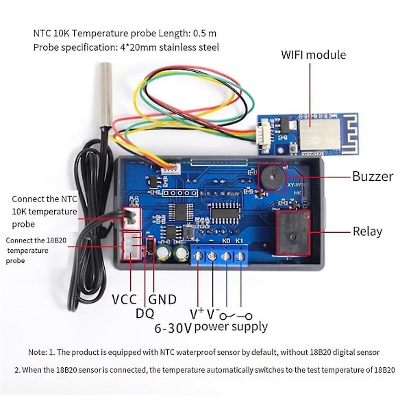 Xy-wt02 Fjernbetjent Wifi Temperaturregulator Højpræcisionstemperaturmodul Køling Varme App Temperaturindsamler,a
